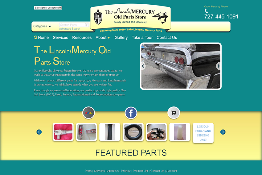 Ce garage, atelier et magasin fournit des pièces détachées pour vieilles américaines des marques Lincoln et Mercury.