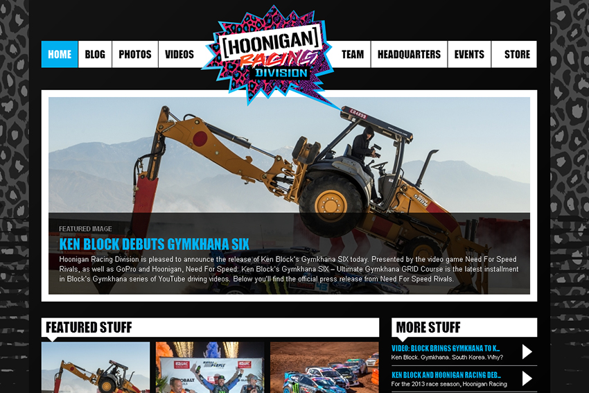 La Hoonigan Racing Division est l'écurie du pilote Ken Block. Le site propose de nombreuses informations sur l'actualité du team.