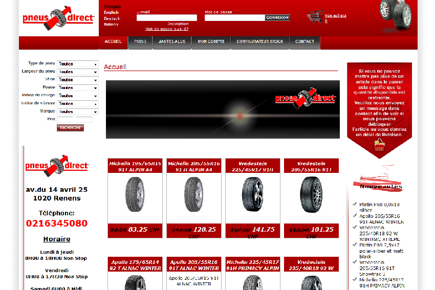 Pneus Direct est en revendeur en ligne suisse de pneumatique de toutes marques.